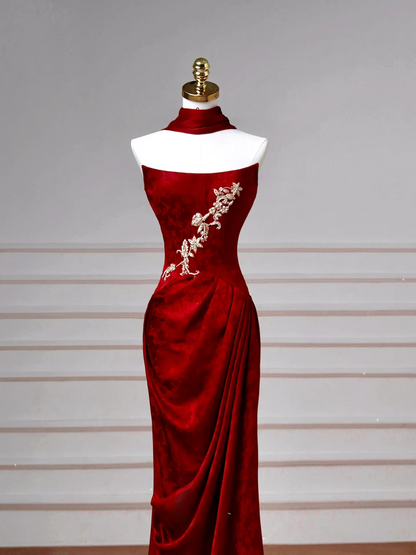 Sexy Senior Prom Dresses High Schools Inspiration Mermaid Strapless Burgundy Satin Semi Formal Grad Long Prom Dresses AQ057