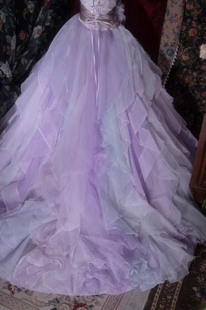 Elegant Ball Gown Strapless Lilac Tulle With Tiered Layers Long Quince Dress Quinceanera Dresses Formal Birthday Outfits RB8079