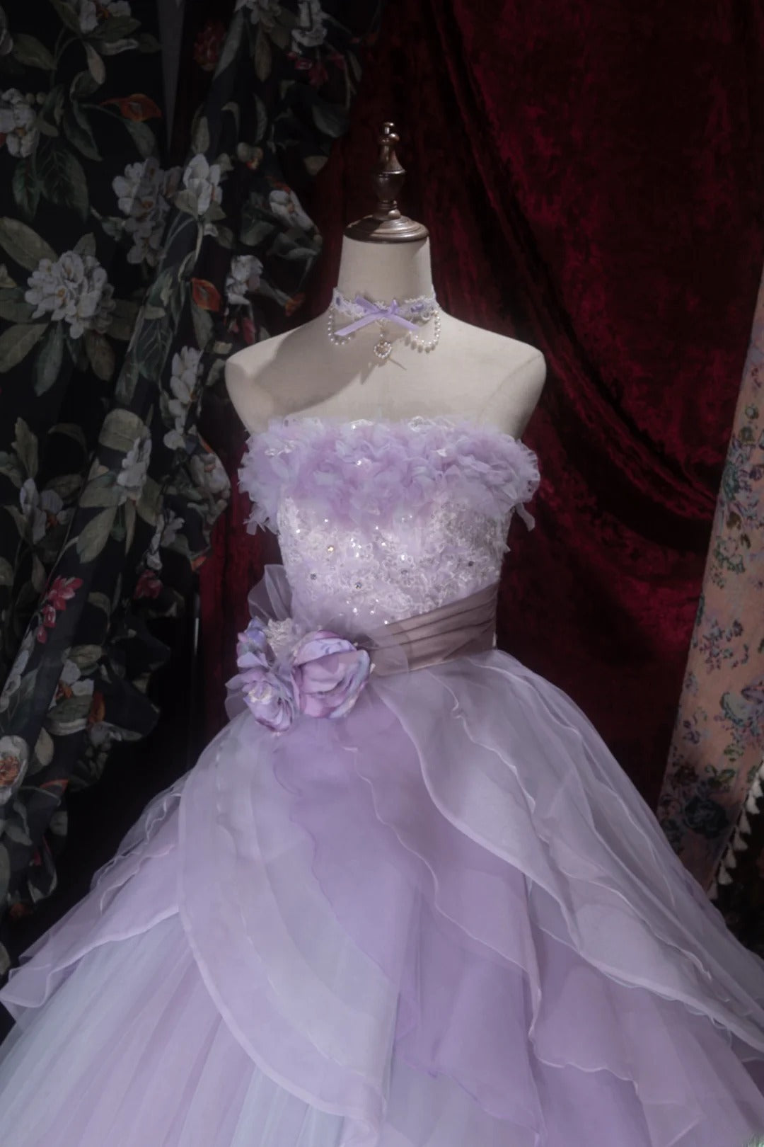Elegant Ball Gown Strapless Lilac Tulle With Tiered Layers Long Quince Dress Quinceanera Dresses Formal Birthday Outfits RB8079