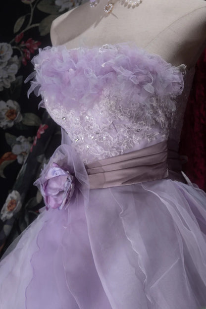 Elegant Ball Gown Strapless Lilac Tulle With Tiered Layers Long Quince Dress Quinceanera Dresses Formal Birthday Outfits RB8079
