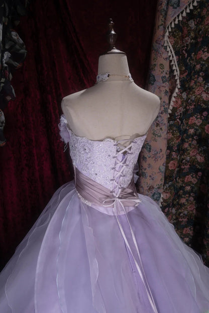 Elegant Ball Gown Strapless Lilac Tulle With Tiered Layers Long Quince Dress Quinceanera Dresses Formal Birthday Outfits RB8079