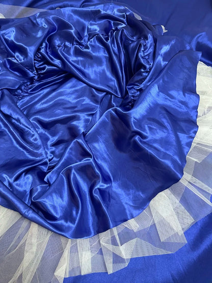 Vintage Prom Dresses A Line Scoop Royal Blue Satin With Lace Long Evening Dress Formal Outfits RB5863