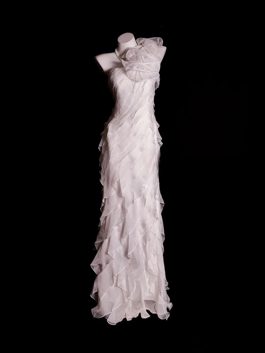 White Prom Dress Mermaid One Shoulder Sleeveless Modest Floor Length Formal Party Gown RB9859