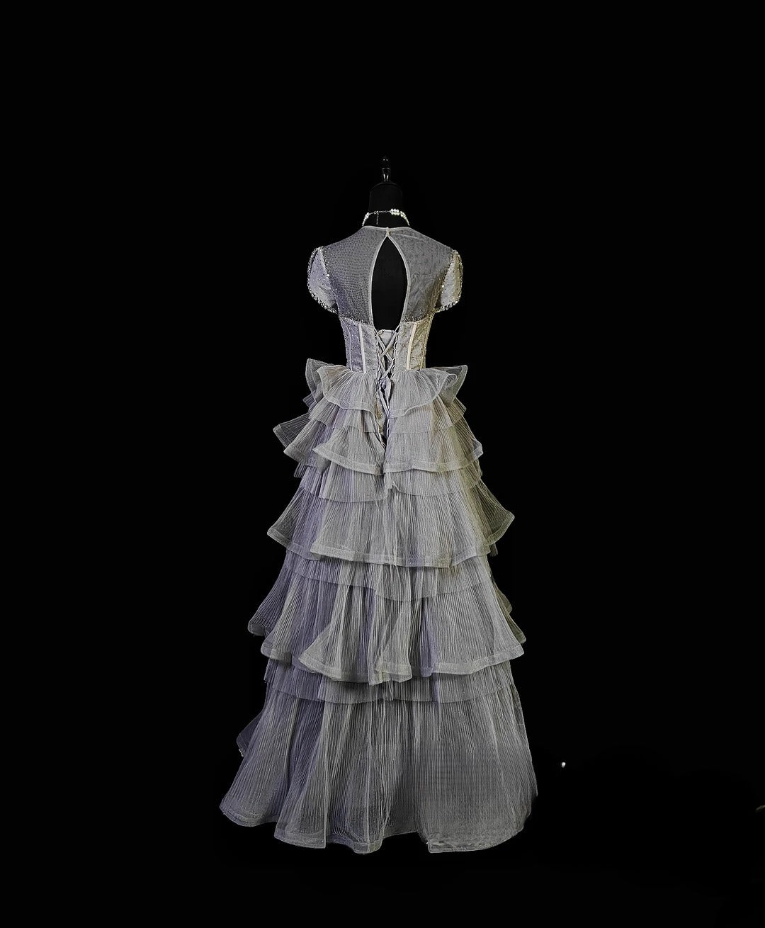 Vintage Ball Gown Scoop Silver Gray Tulle Long Prom Dress With Crystals Formal Dress Party Dresses RB6947