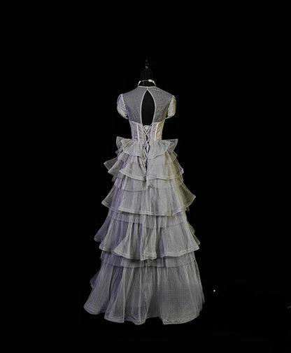 Vintage Ball Gown Scoop Silver Gray Tulle Long Prom Dress With Crystals Formal Dress Party Dresses RB6947