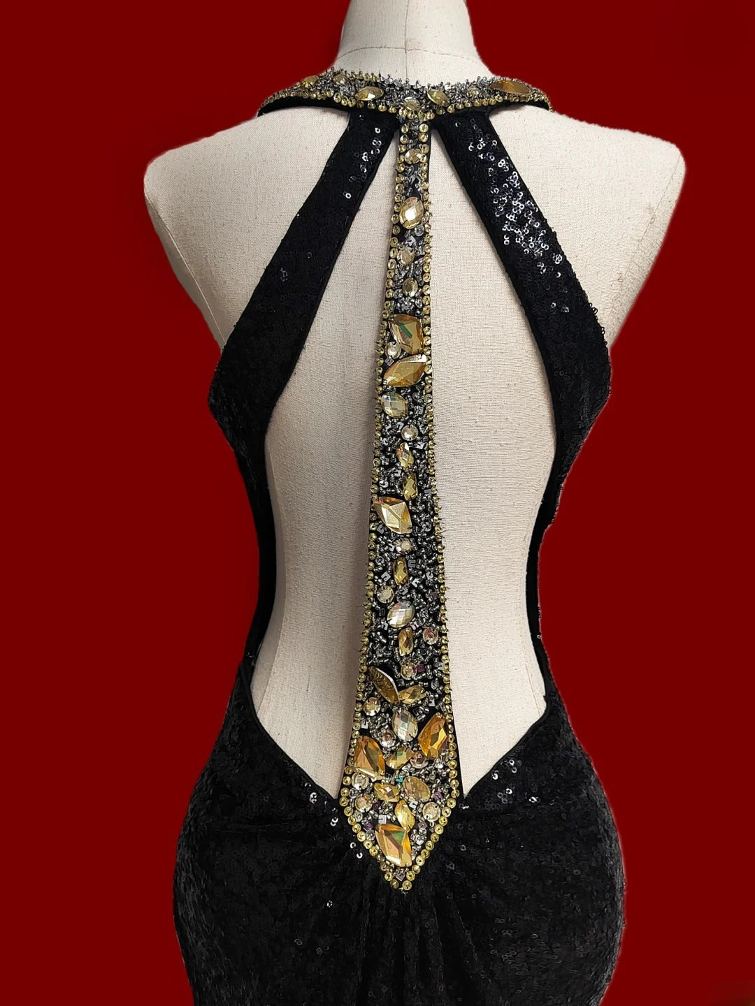 Modest Mermaid Jewel Neck Long Black Sequins With Gold Beads Evening Dresses High School Teens Senior Night Dance Party Outfits AB2516