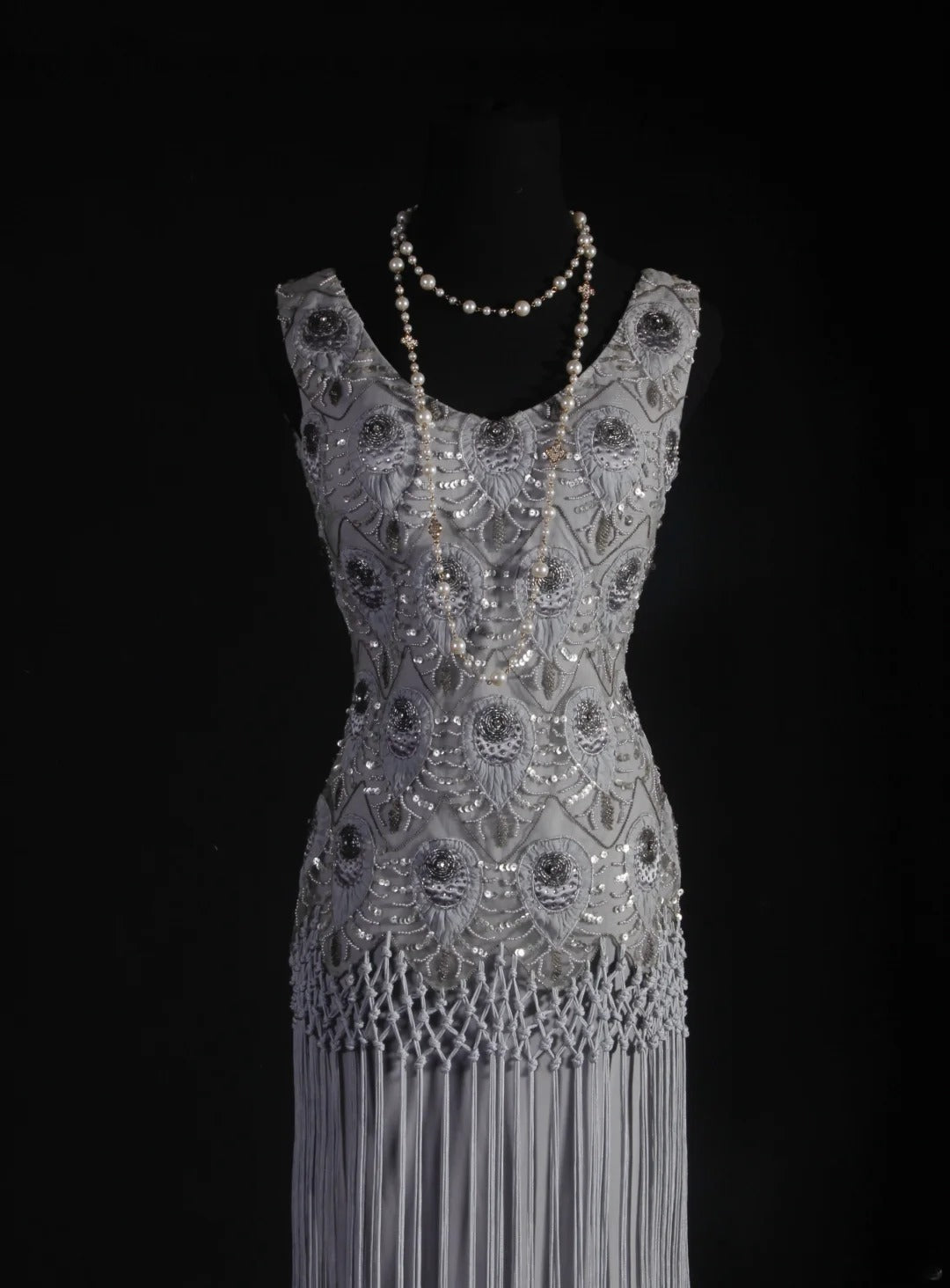 Vintage Sheath V Neck Lace Silver Gray Tassel Long Party Dress With Beads 1950s Retro Classy Birthday Dinner Prom Dress AS058