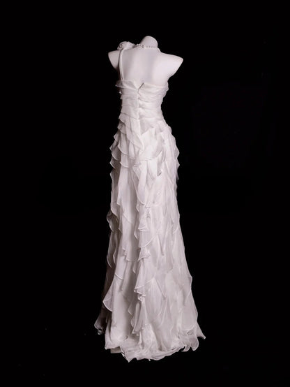 White Prom Dress Mermaid One Shoulder Sleeveless Modest Floor Length Formal Party Gown RB9859