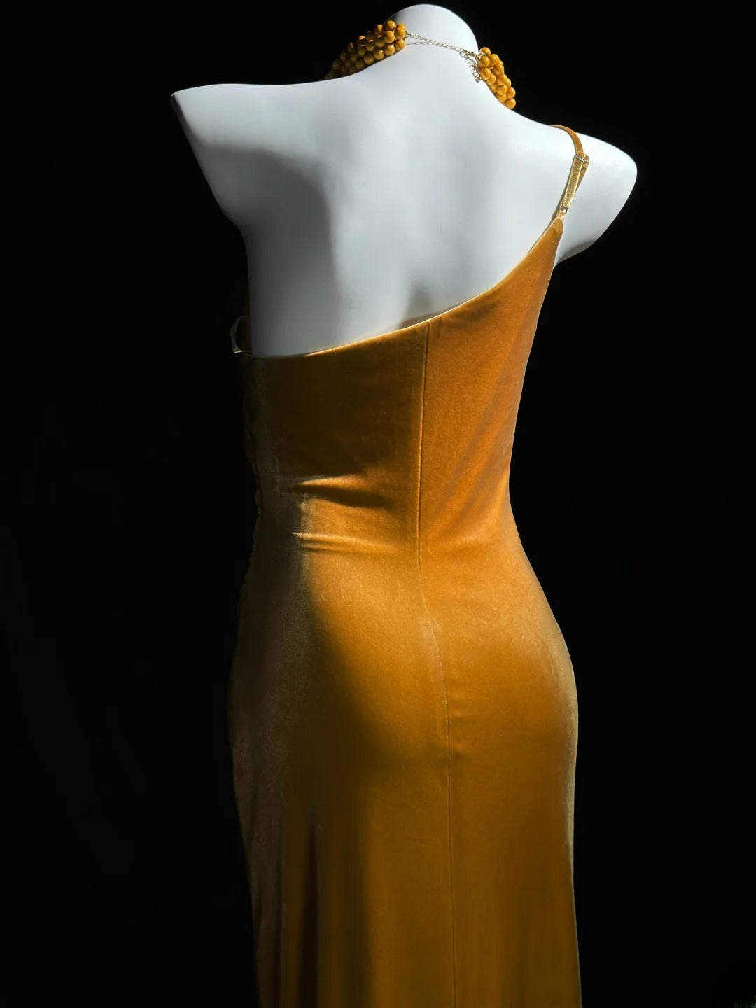 Vintage Prom Dresses Mermaid One Shoulder Gold Vevelt Long Evening Dress Formal Outfits RB5864