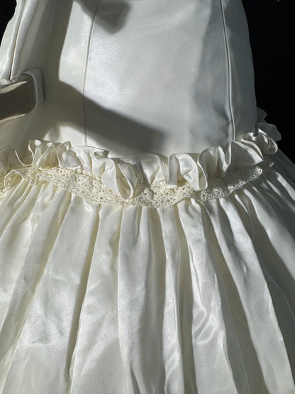 Vintage Long Wedding Gowns 1960s Dresses Ball Gown Strapless Style for Bride With Pleated Lace Train White Bridal Gown AS058