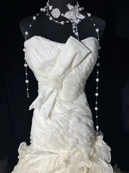 Dream Long Wedding Gowns 50s Vintage Dresses Mermaid Sweetheart Bohemian Style for Bride With Tiered Layered Fitted Bridal Dress AS059