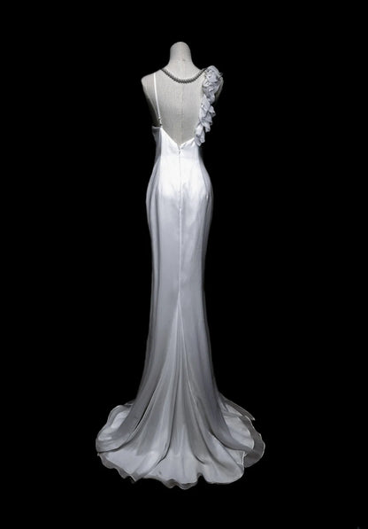 Modest Mermaid Spaghetti Strap White Chiffon Long Evening Dresses Inspo Senior Night Dance Prom Dress AS059