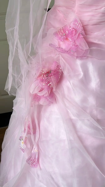 Princess Wedding Dress Ball Gown Strapless Pink With 3D Flowers Bridal Gown for Big Day RC0430