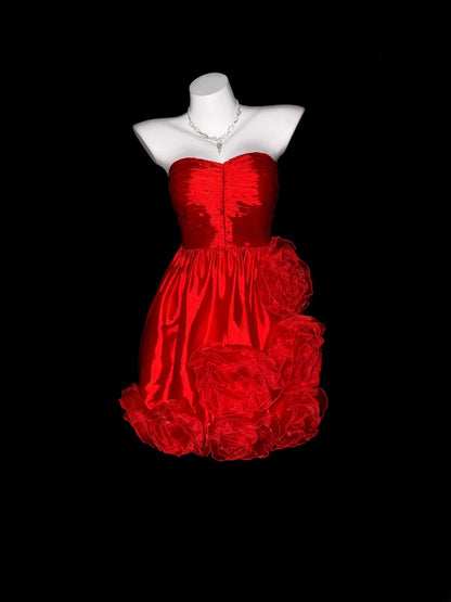 Vintage Hoco Dress Ball Gown Red Sweetheart Tulle Short Homecoming Party Dresses RB9861