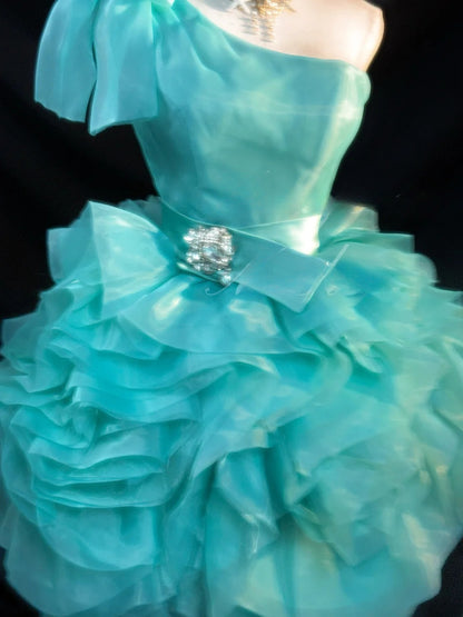 Pretty Ball Gown One Shoulder Blue Mini Graduation Dresses Short Sequin Inspo Senior Homecoming Outfits RB3461