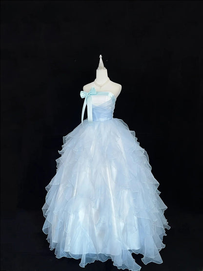 Stunning Ball Gown Strapless Blue Tulle With Tiered Layers Quince Dress Voluminous Sweet 16 Sweet Sixteen Outfits Vestido de RB7431