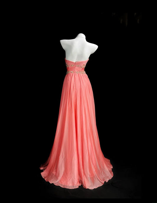 Vintage Prom Dresses A line Sweetheart Coral Pink Chiffon Long Evening Dress Formal Outfits RB5866