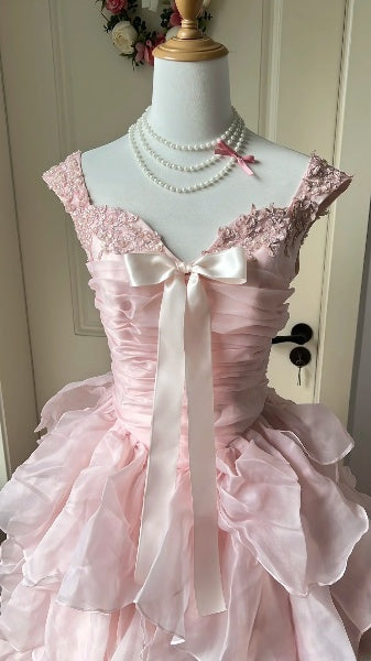 Pink Prom Dress Long Ball Gown Sweetheart With Tiered Layers Formal Party Gown For Teens Women RC0431