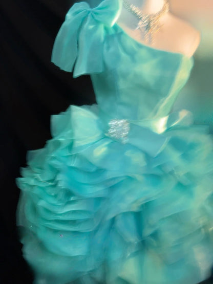 Pretty Ball Gown One Shoulder Blue Mini Graduation Dresses Short Sequin Inspo Senior Homecoming Outfits RB3461