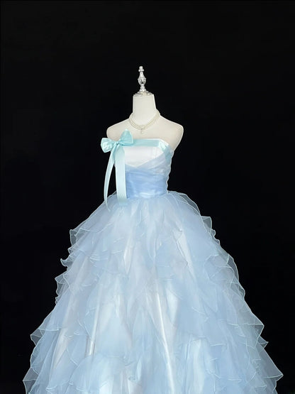 Stunning Ball Gown Strapless Blue Tulle With Tiered Layers Quince Dress Voluminous Sweet 16 Sweet Sixteen Outfits Vestido de RB7431