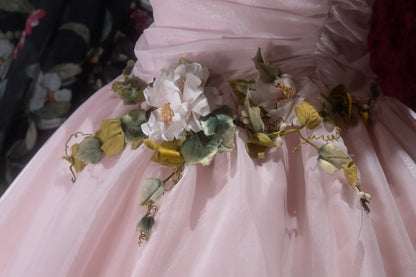 Elegant Ball Gown Strapless Pink Tulle With Flowers Long Quince Dress Quinceanera Dresses Formal Birthday Outfits RB8082