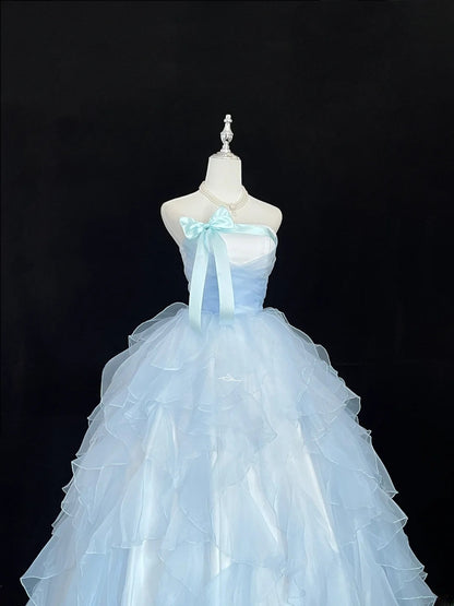 Stunning Ball Gown Strapless Blue Tulle With Tiered Layers Quince Dress Voluminous Sweet 16 Sweet Sixteen Outfits Vestido de RB7431