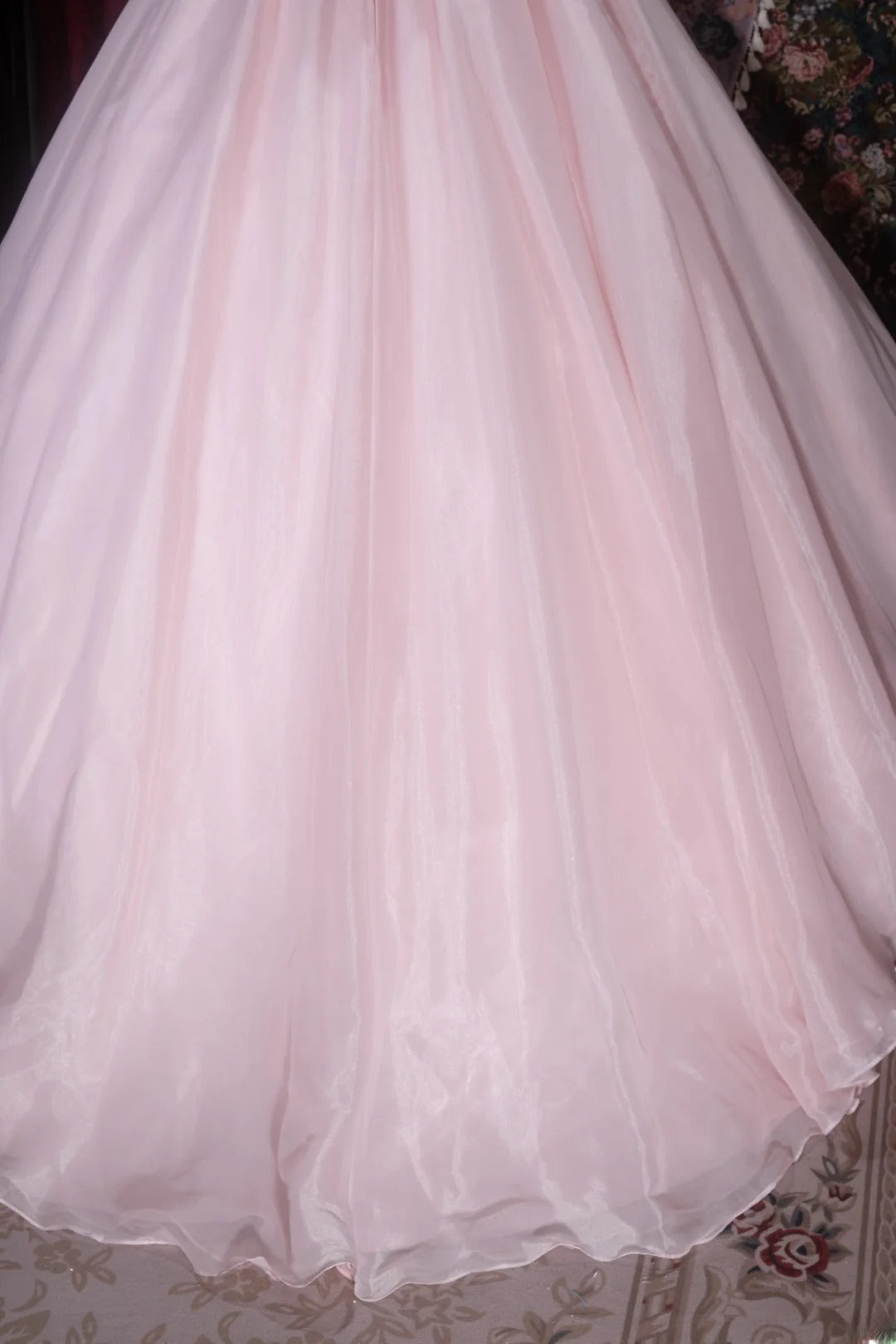 Elegant Ball Gown Strapless Pink Tulle With Flowers Long Quince Dress Quinceanera Dresses Formal Birthday Outfits RB8082
