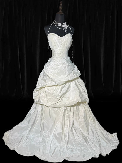 Vintage Long Wedding Gowns 1960s Dresses Princess Ball Gown Strapless Style for Bride With Pleated Ruffles Train White Bridal Dress AS061