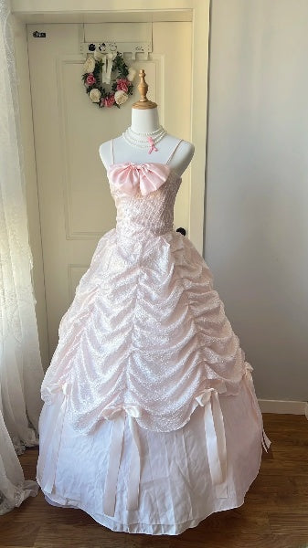 Sweet 15 Quinceanera Dress Ball Gown Spaghetti Straps Pink Satin With Fold Long 15th Birthday Gown RC0432