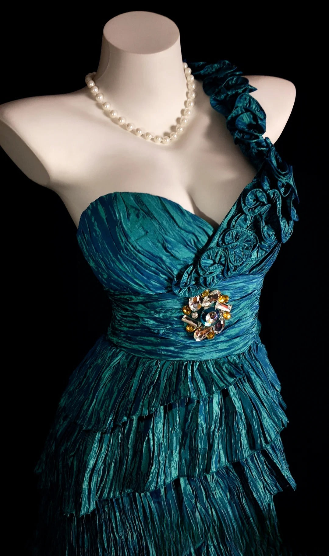 Blue Prom Dress Inspo A line One Shoulder Modest With Tiered Layered Formal Party Gown RB9862