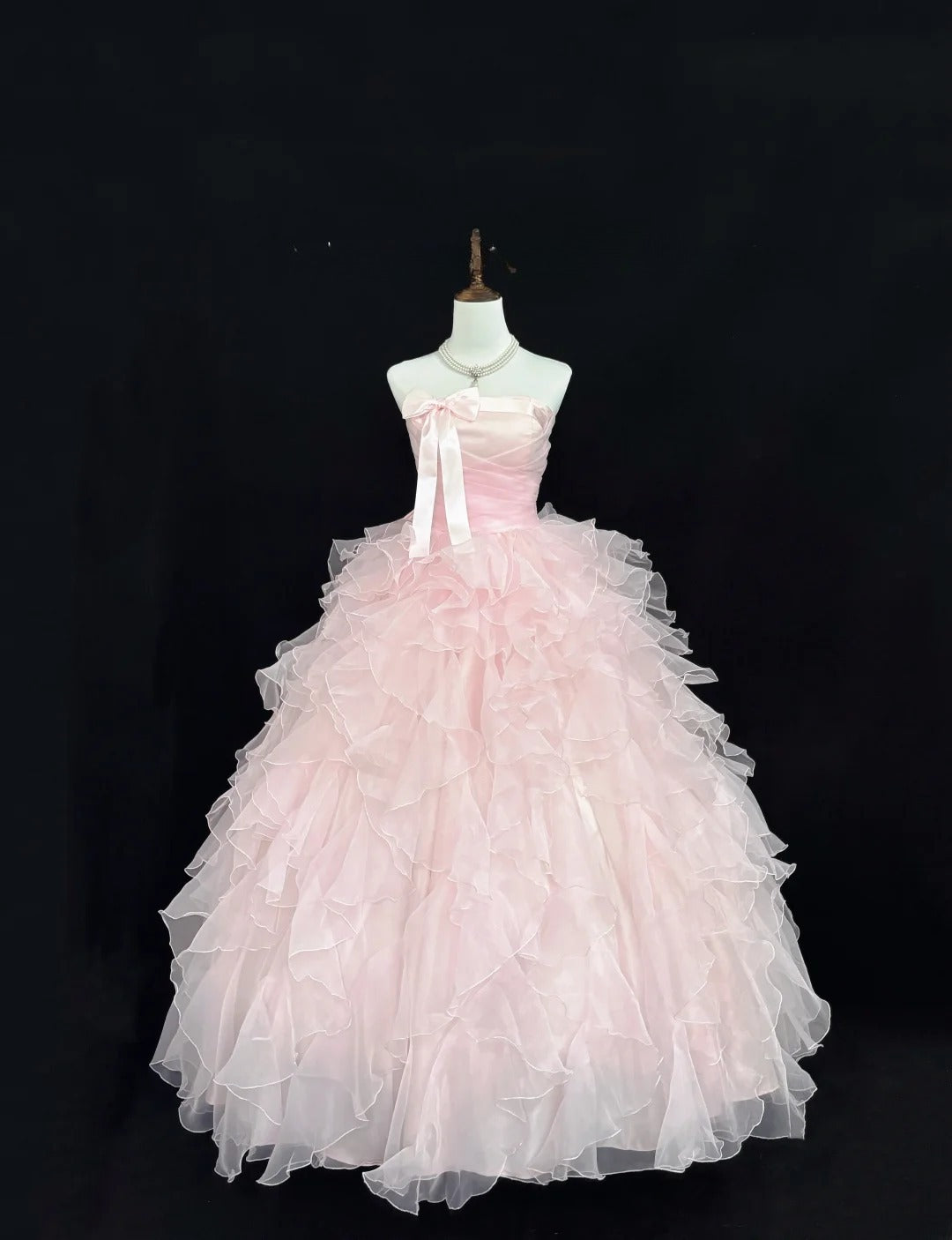 Stunning Ball Gown Strapless Pink Tulle With Tiered Layers Quince Dress Voluminous Sweet 16 Sweet Sixteen Outfits Vestido de RB7432