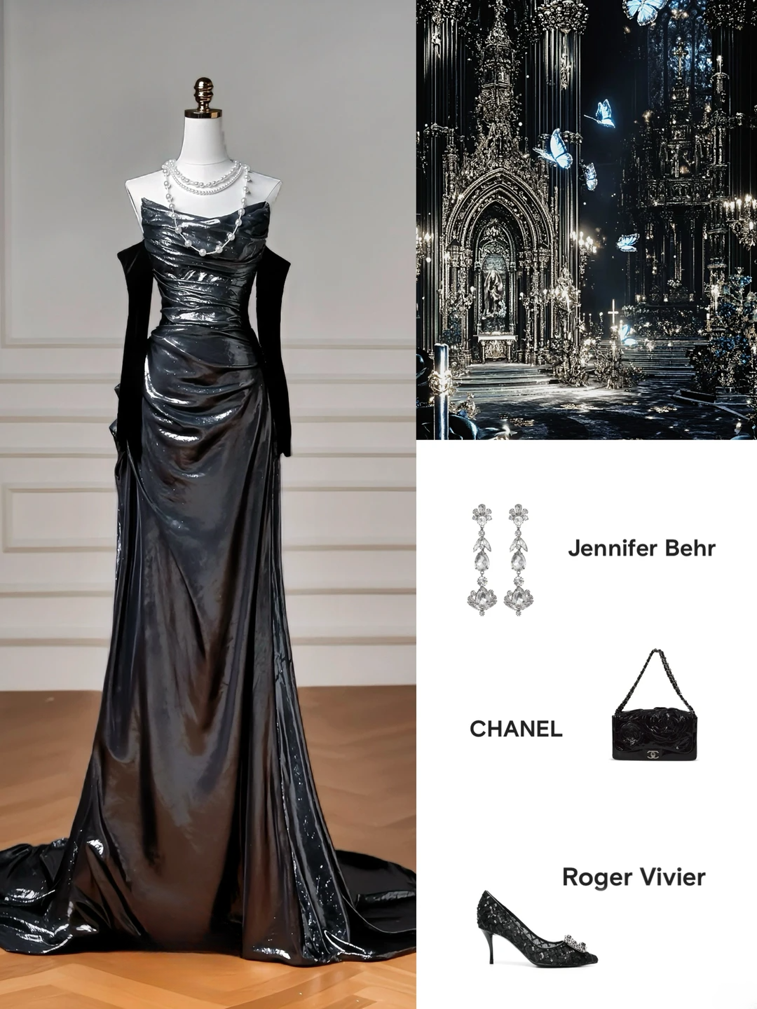 Glitter Mermaid Black Strapless With Removable Sleeves Long Formal Fancy Prom Evening Dress Dinner Outfits Party Gowns For Teens AQ061