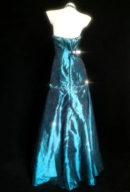 Classy Mermaid Halter Blue Taffeta With Beaded Bodice Sleeveless Long Prom Dresses Inspo For Senior Teens Birthday Outfits AS061