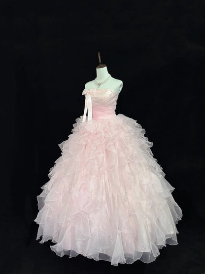 Stunning Ball Gown Strapless Pink Tulle With Tiered Layers Quince Dress Voluminous Sweet 16 Sweet Sixteen Outfits Vestido de RB7432