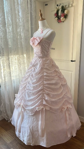 Sweet 15 Quinceanera Dress Ball Gown Spaghetti Straps Pink Satin With Fold Long 15th Birthday Gown RC0432