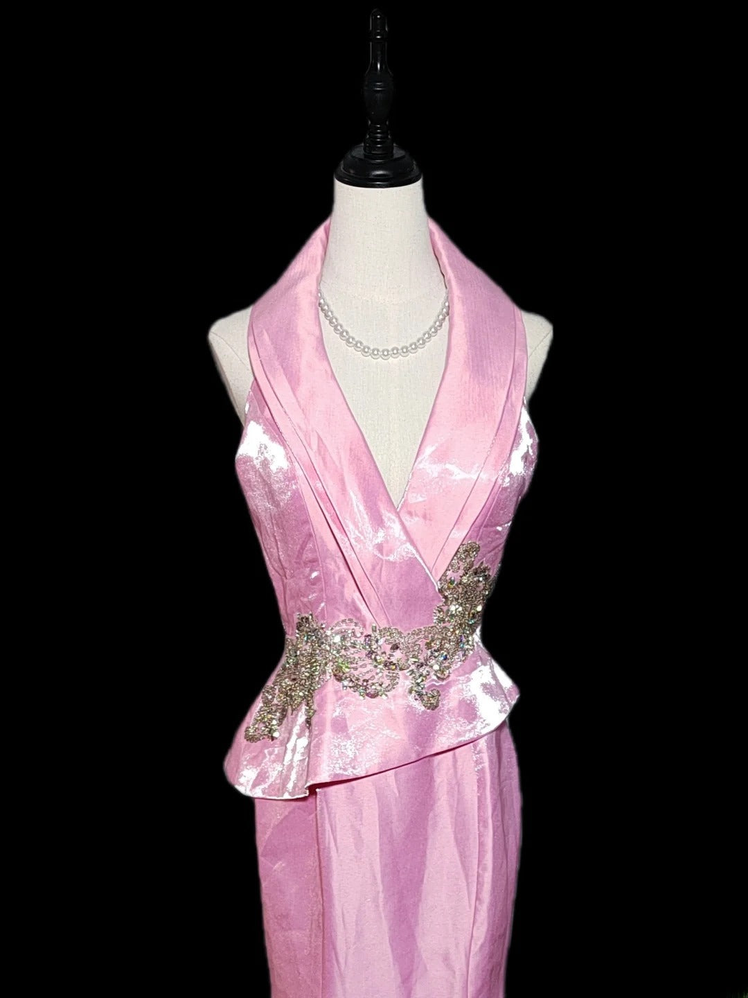 Vintage 1950s Mermaid V Neck Pink With Gold Lace Sleeveless Long Prom Dresses High School Senior Graduation Dance Evening Outfits AS033