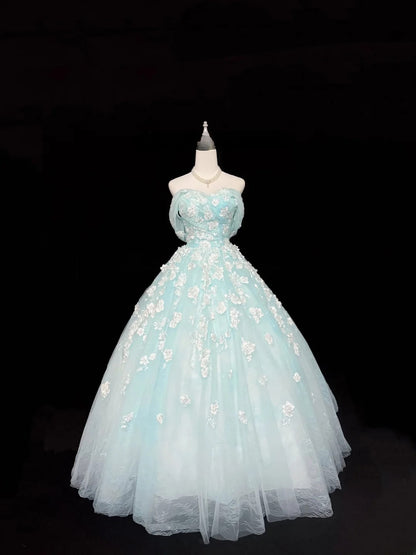 Classy Ball Gown Off The Shoulder Blue Tulle With Appliqued Quince Dress Voluminous Sweet 16 Quinceanera Dresses Vestido de RB7434