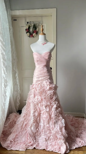 Pink Prom Dress Long Mermaid Sweetheart With Tiered Flowers Formal Party Gown For Women RC0434