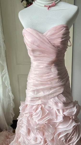 Pink Prom Dress Long Mermaid Sweetheart With Tiered Flowers Formal Party Gown For Women RC0434