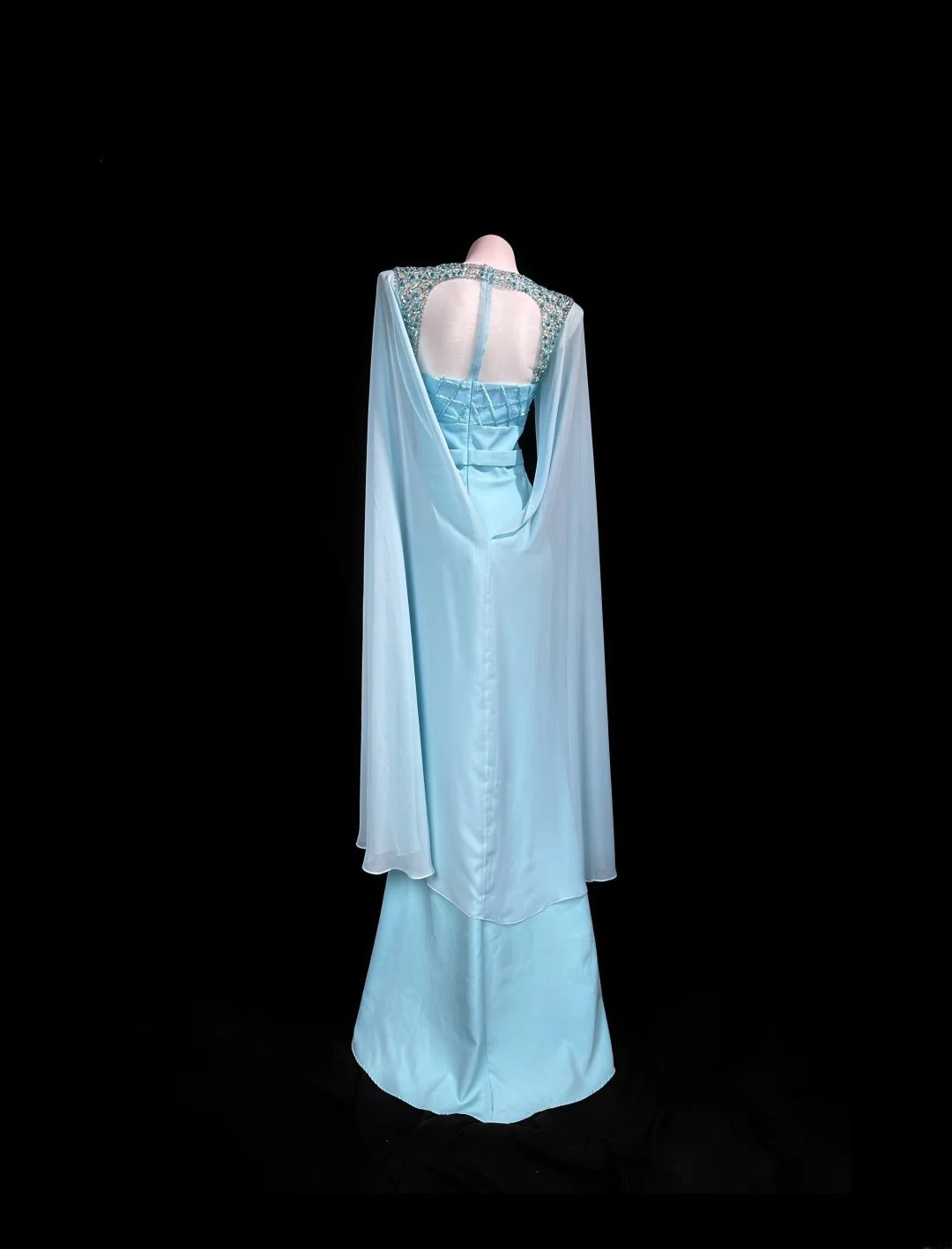Vintage 90s Prom Dresses Mermaid Scoop Light Blue Chiffon With Long Sleeves Evening Dress Formal Outfits RB5869