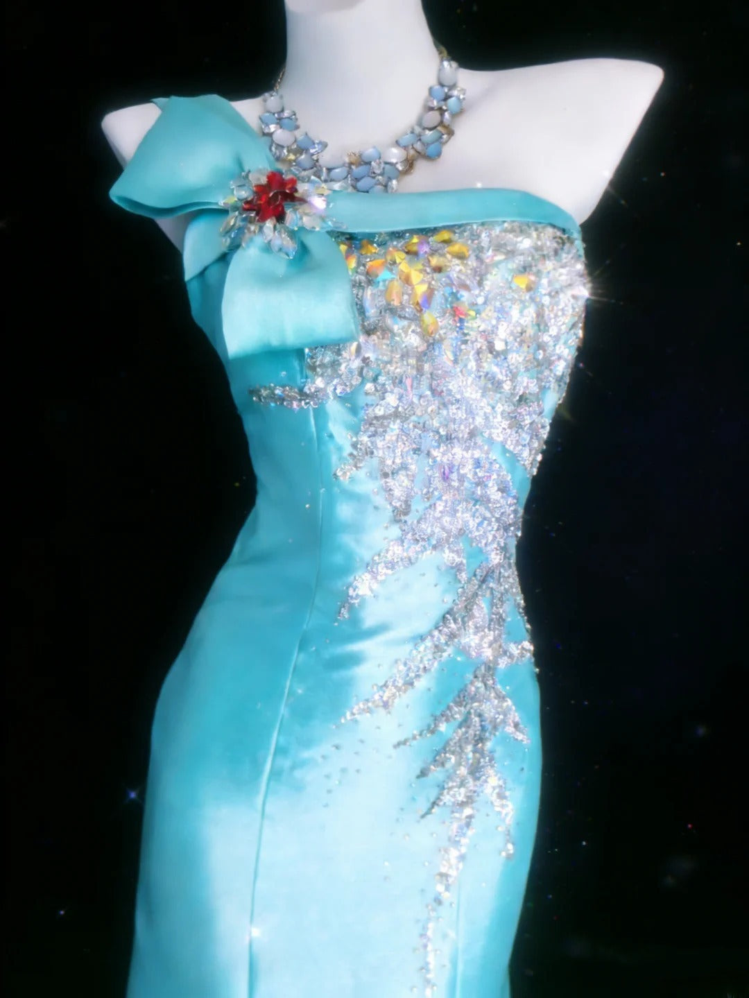 Classy Mermaid One Shoulder Blue Satin With Beaded Bodice Sleeveless Long Prom Dresses Inspo Senior Sweet 16 Birthday Outfits AS063
