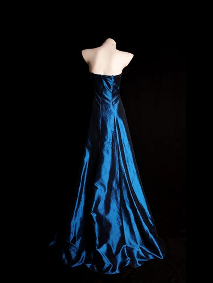 Blue Prom Dress Ball Gown Strapless With Beading Modest Floor Length Formal Party Gown RB9864