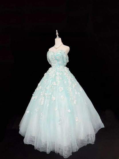 Classy Ball Gown Off The Shoulder Blue Tulle With Appliqued Quince Dress Voluminous Sweet 16 Quinceanera Dresses Vestido de RB7434