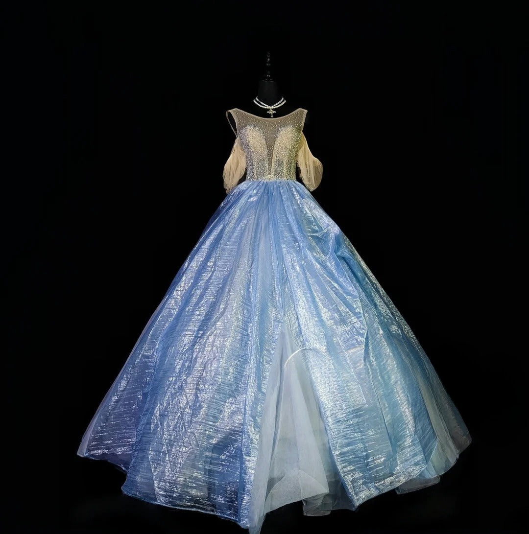 Princess Ball Gown Scoop Blue With Beading Long Quinceañera Dress Moda 2000 15 Quinceanera Dresses Ideas Sweet 16 Outfit RB6950