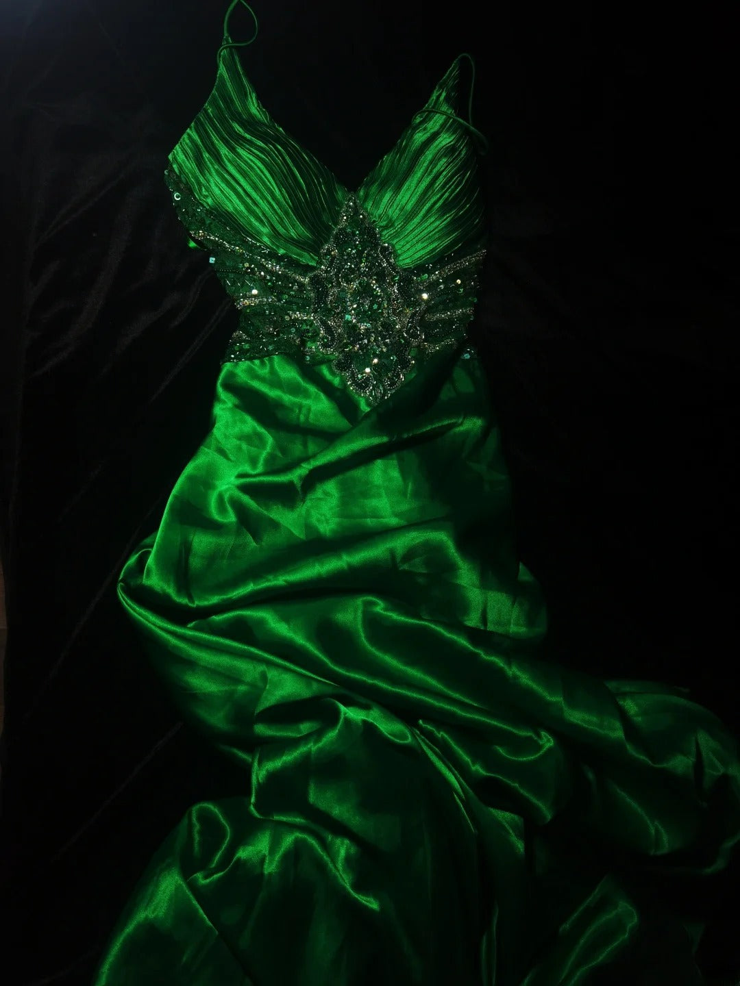 Modest A line Spaghetti Strap Dark Green Satin Long Evening Dresses Inspo Senior Night Dance Prom Dress AS064