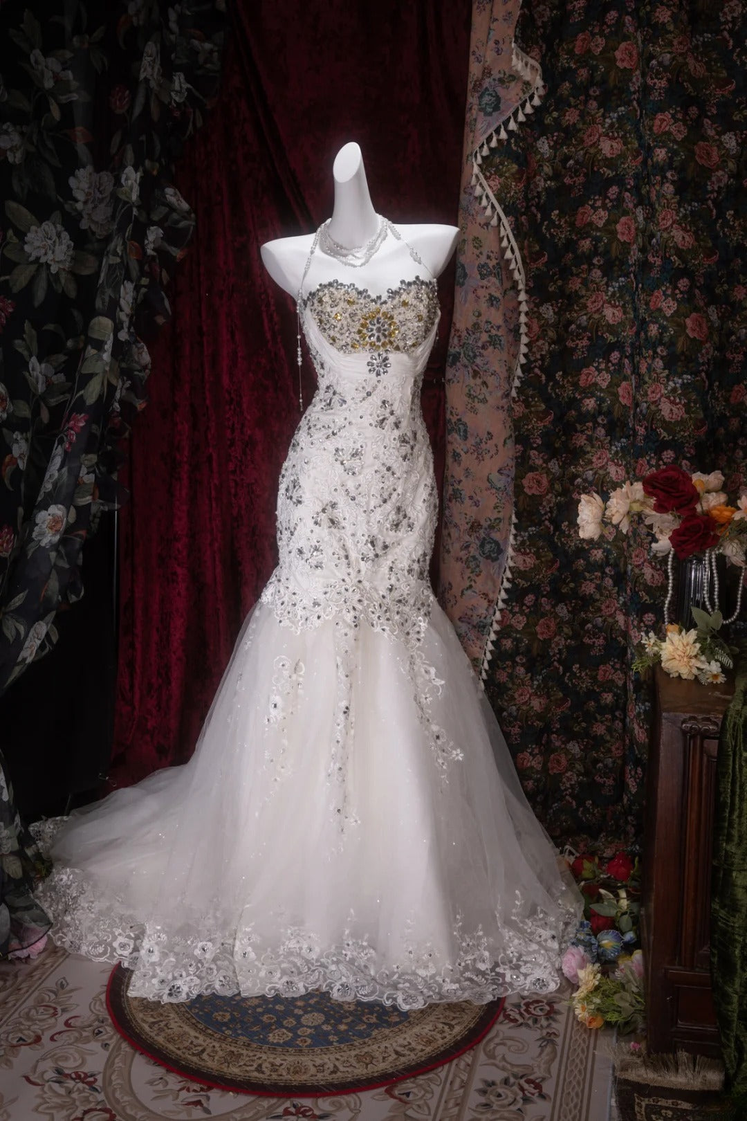 Elegant Mermaid Sweetheart White Tulle With Lace Long Prom Dresses Formal Outfit Evening Night Dress RB8086