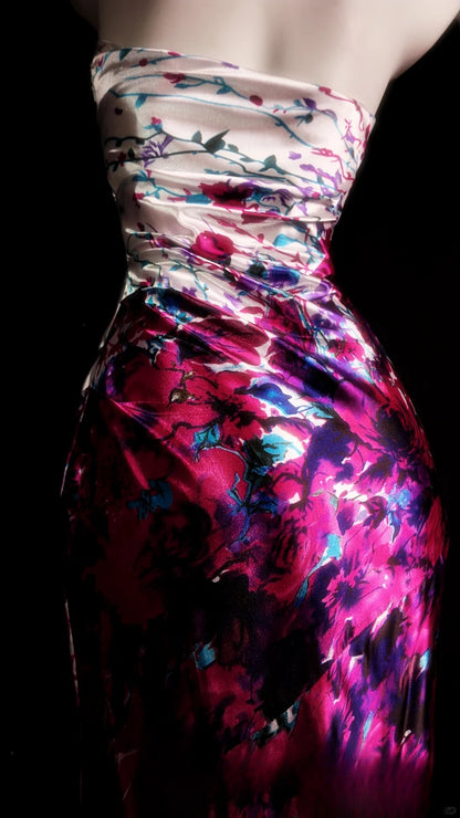 Floral Prom Dress Inspo Mermaid Strapless Satin Modest Long Formal Party Gown RB9865