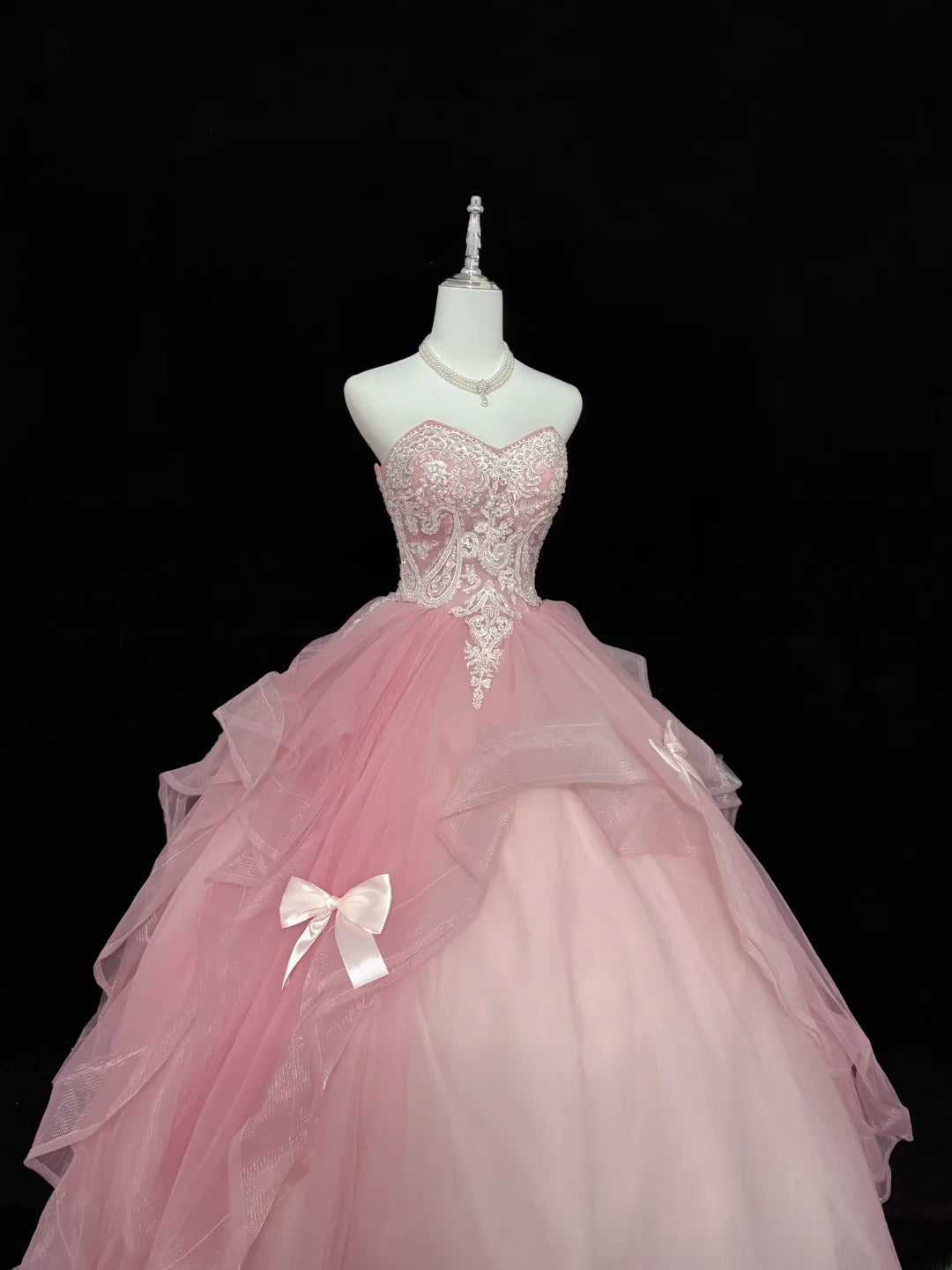 Sweet Ball Gown Sweetheart Pink Tulle With Lace Quince Dress Voluminous Sweet 16 Sweet Sixteen Outfits Vestido de 15 RB7435
