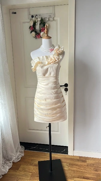 Sexy Hoco Dress Sheath One Shoulder Satin Short Homecoming Birthday Party Dress RC0436