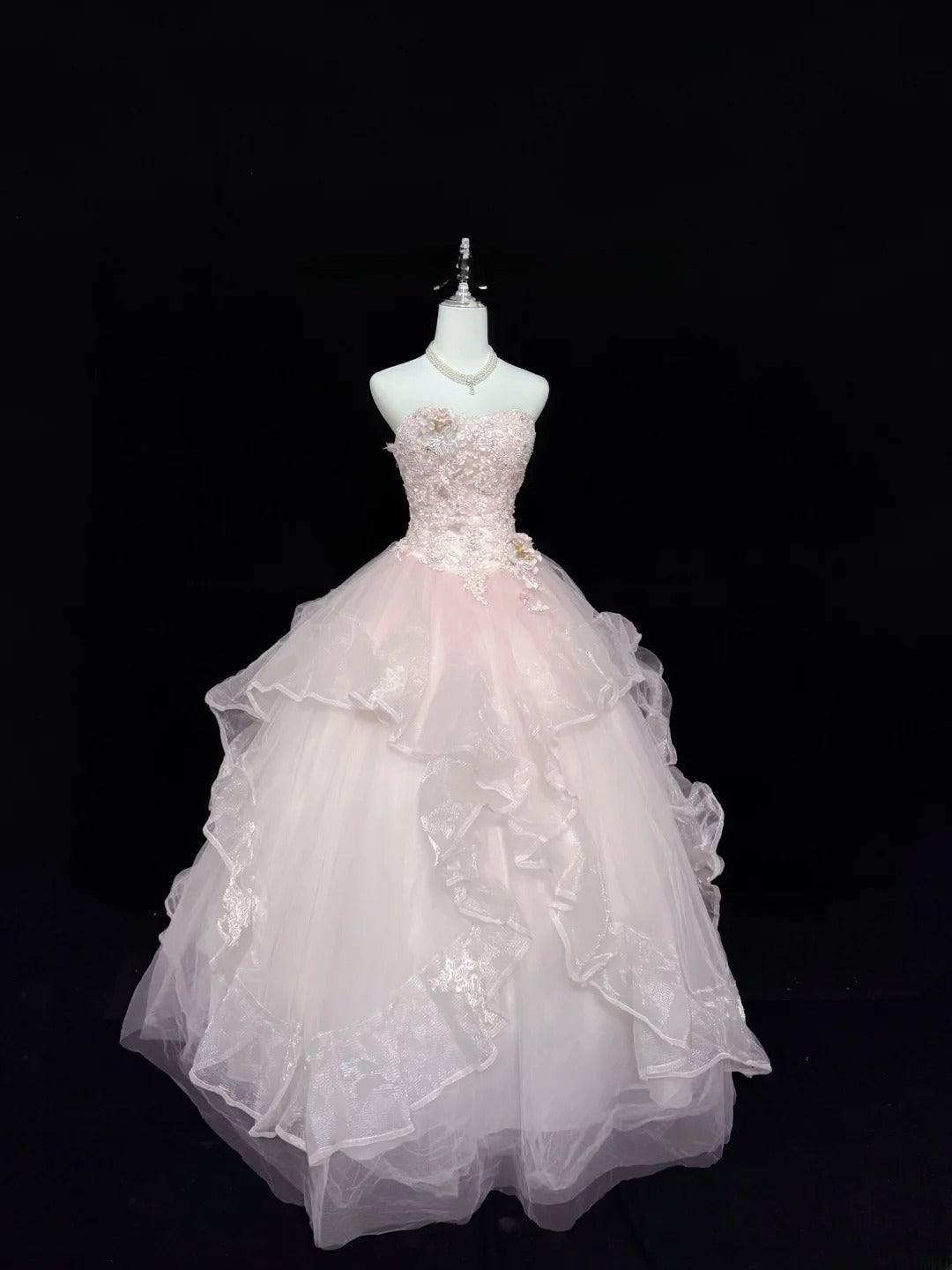 Sweet Ball Gown Sweetheart Light Pink Tulle With Lace Quince Dress Voluminous Sweet 16 Sweet Sixteen Outfits Vestido de 15 RB7436